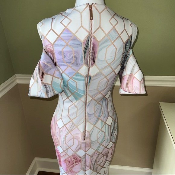 Ted Baker sheath dress. White with rose gold and greens - Picture 5 of 9